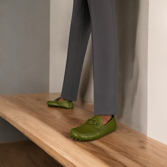 Gucci men GG logo moccasin driving Loafer juniper Green Size US10 - Picture 2 of 10